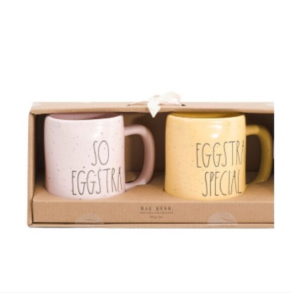 Rae Dunn coffee cup speckled set 2 cups pink yellow EASTER mugs - Picture 1 of 2